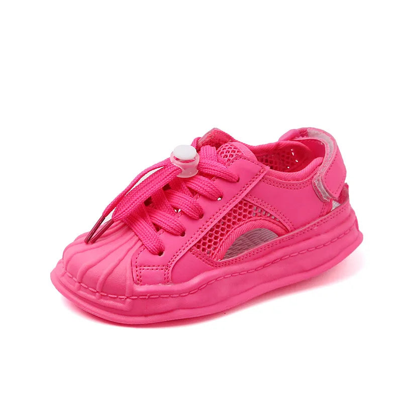 Children's Mesh Sneakers 2022 Summer Kids Fashion Boys' Breathable Running Shoes Hollow Girls Versatile Solid Pink School Shoes