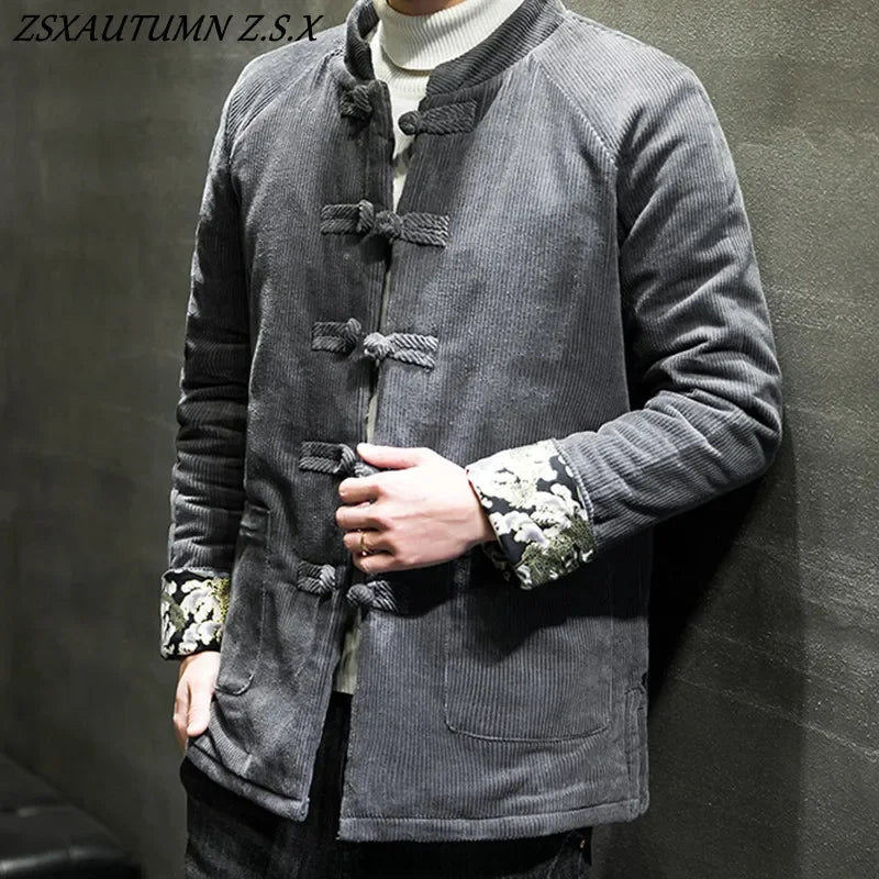 China Corduroy Jacket Men's Cotton-padded Jacket Ancient Style Winter Warm Padded Jacket Retro Chinese Coat Traditional Dress
