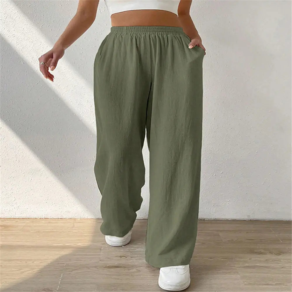 Women Summer Wide Leg Pants Cotton Linen Blend Slacks Loose High Waisted Trousers Office Lady Casual Streetwear