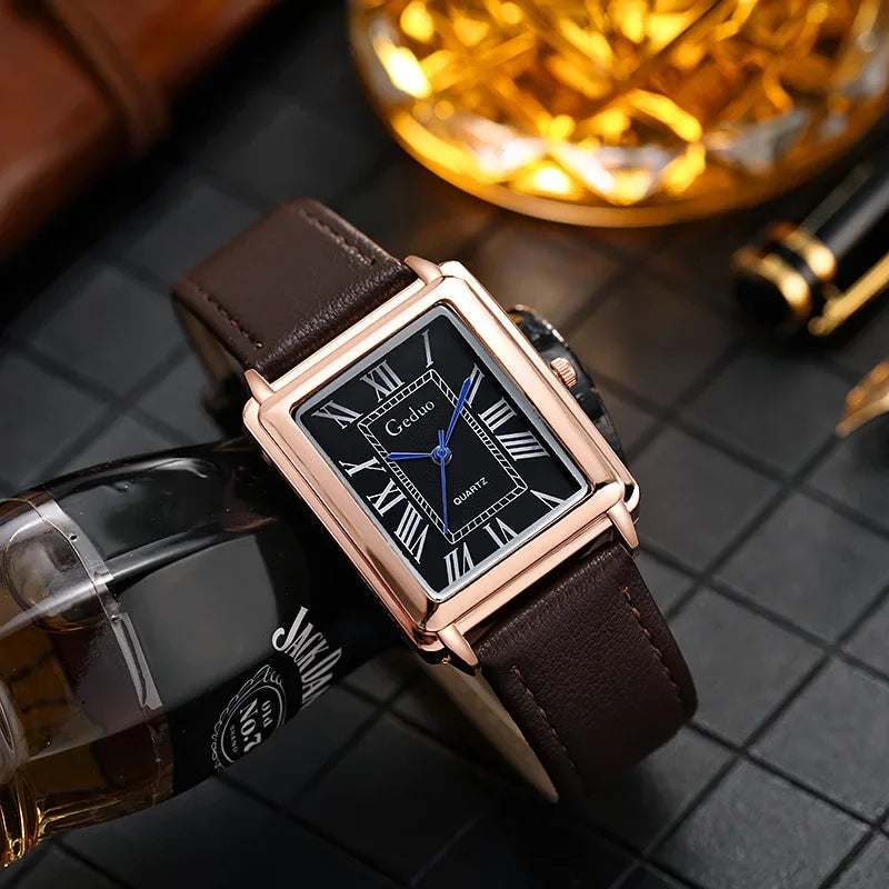 New Fashion Designer Rectangle Dial Quartz Watch for Men Strap Luxury Business Men's Leisure Watch Wristwatch Relogio Masculino