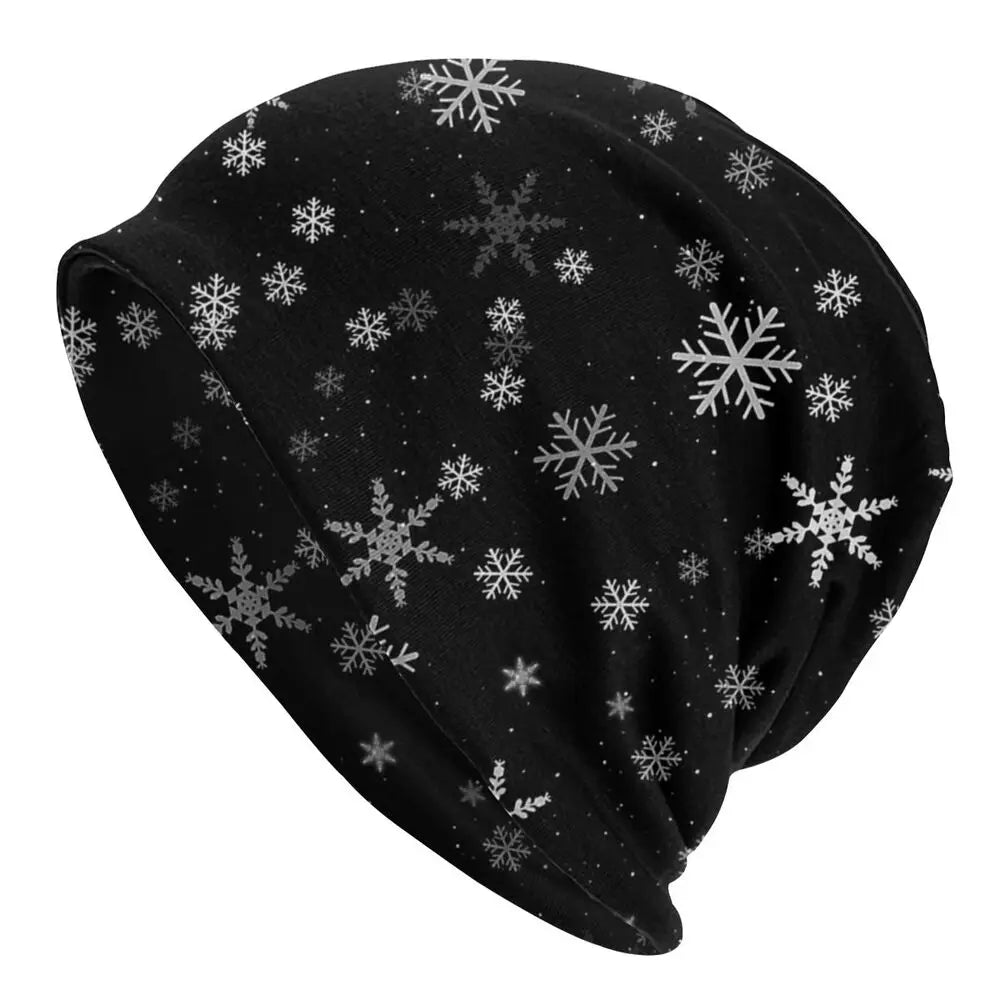 Black And White Snowflakes Pattern Bonnet Hat Ski Skullies Beanies  for Men Women Knitting s Warm Dual-use Unisex Cap