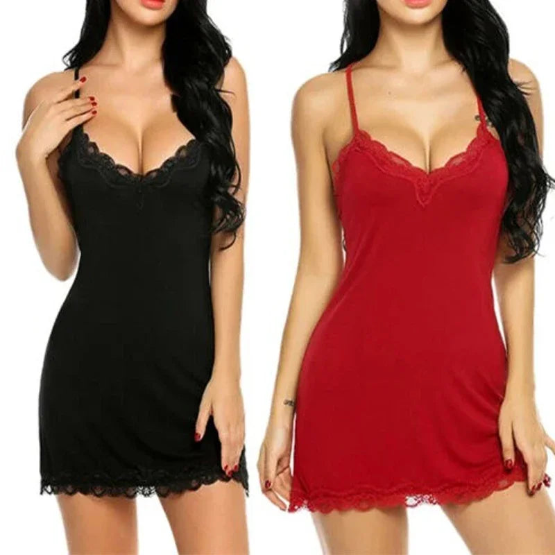 Ladies Sexy Lingerie Dress Sleepwear Fashion Women Silk Satin Nightie Gown Babydoll Lace Mesh Nightwear