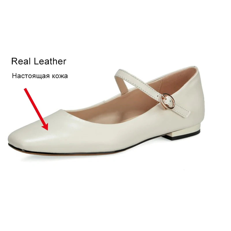 JOZHAMTA Size 33-43 Women Ballet Flats Shoes Soft Real Leather Casual Square Toe 2024 Ins Low Heels Office Lady Dress Post Shoes