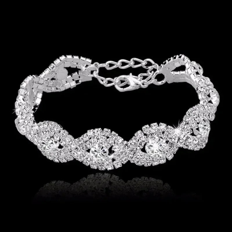 Delysia King Women Elegant Luxury Bracelet Ladies Unlimited Rhinestone Wrist Chain Birthday Party Gifts (color: Silver)