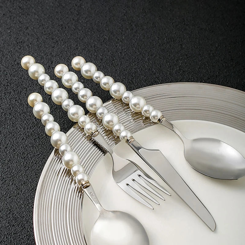 Cutlery Set 18/10 Stainless Steel Tableware Portable Dinnerware Set High Quality Steak Knife Fork Ice Spoon Pearl Flatware Set