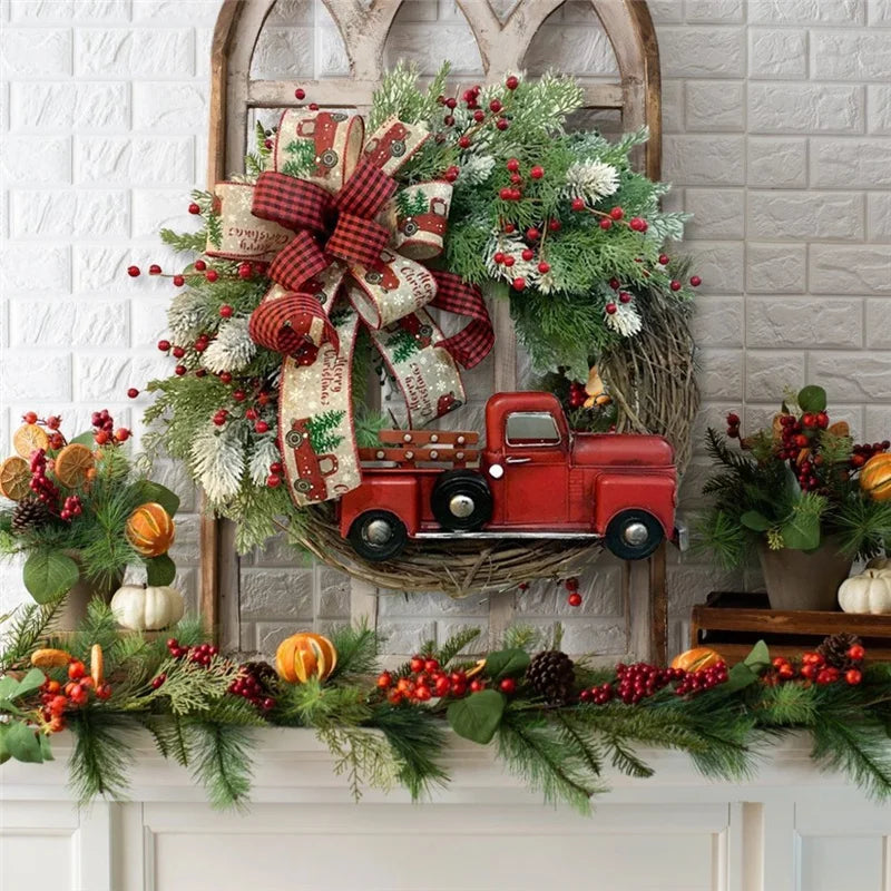 Red Truck Christmas Wreaths Christmas Red Truck Holiday Pinecone Fall Wreath Checkered Decoration Front Door Hanging Ornament