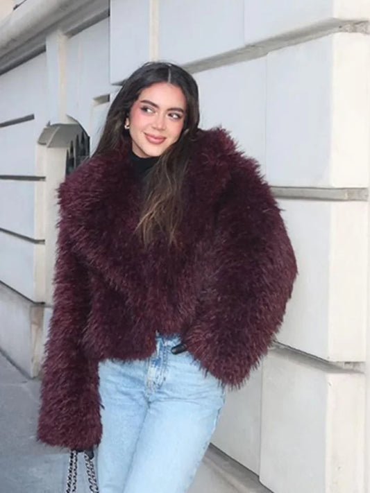 Fashion Faux Fur Fluffy Thickened Jacket For Women Oversized Long Sleeve Lapel Cardigan Coat Autumn Winter Lady Warm Outwear