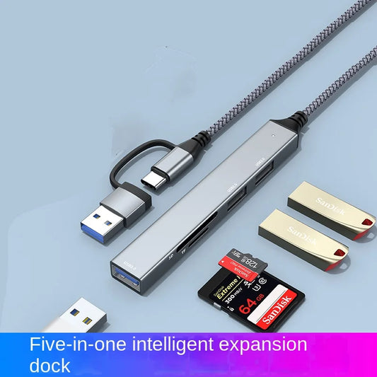 Soleeanre 5 in 1 Type C HUB High Speed USB 3.0 HUB Splitter Card Reader Multiport with SD TF Ports Computer Accessorie HUB USB