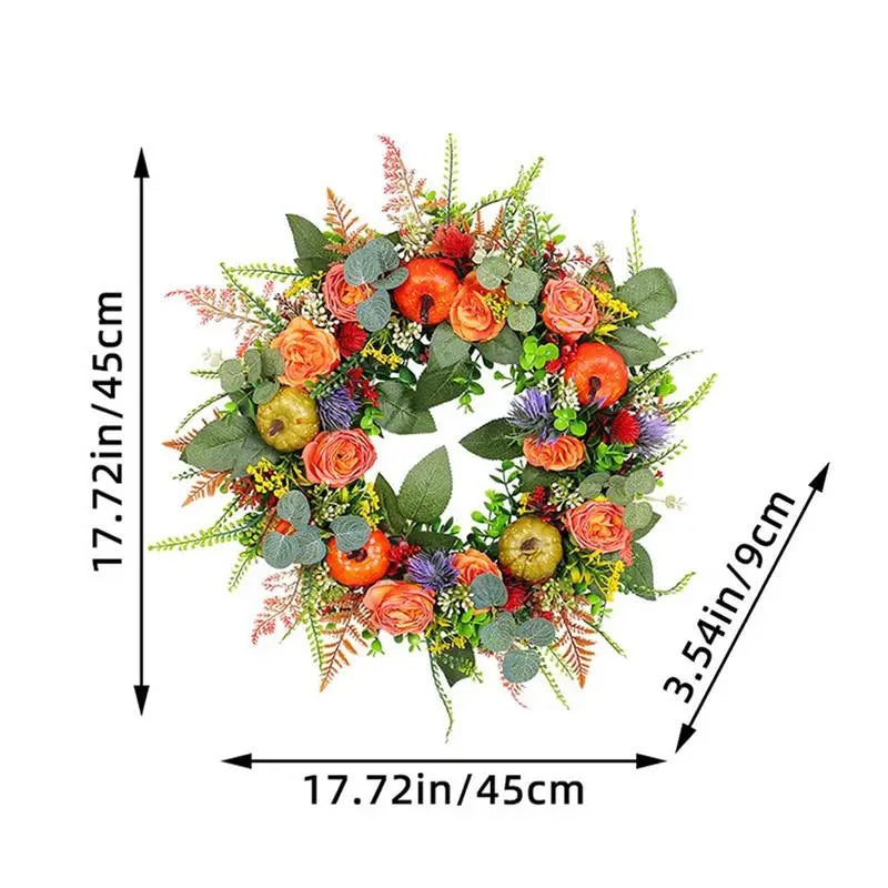 Thanksgiving Wreath 17.72 Inch Fall Decoration Multifunctional Handcrafted Decorative Artificial Pumpkin Wreath For Front Door