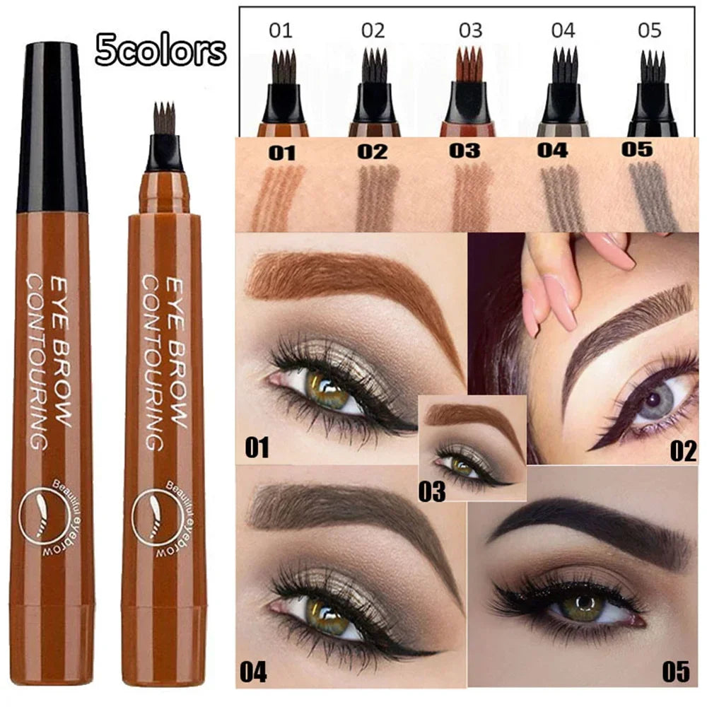 4 Forks Eyebrow Pencil 3D 5 Colors Lasting Waterproof Anti-Sweat Non-Fading Color Eyebrow Hair Makeup Women Beauty Makeup