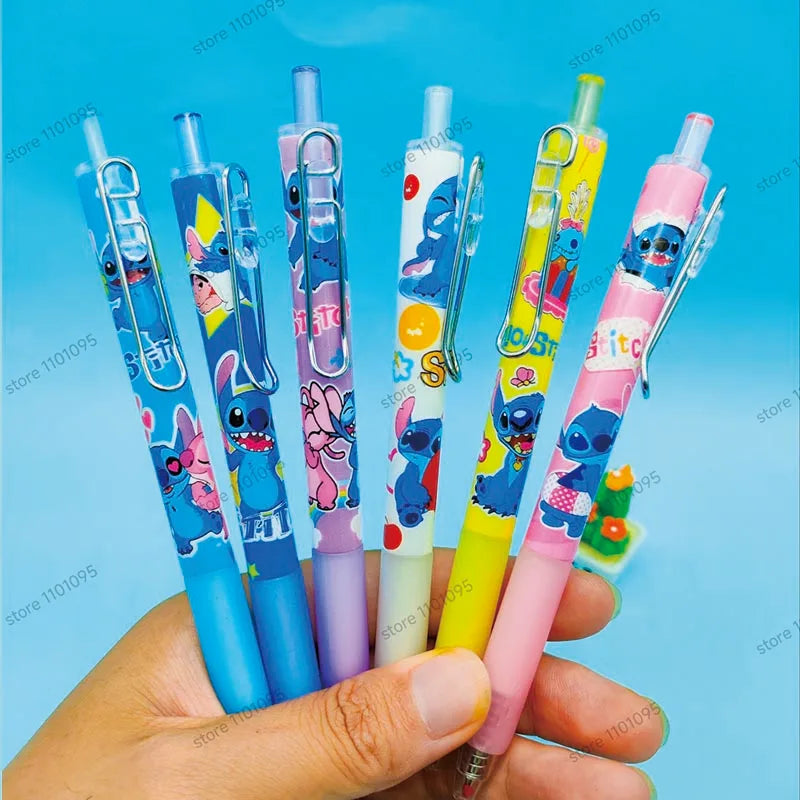 6pcs/bag Kawaii Stitch Press Gel Pens For Writing Cute 0.5mm Black ink Signature Pen School Office Supplies Kids Stationery Gift