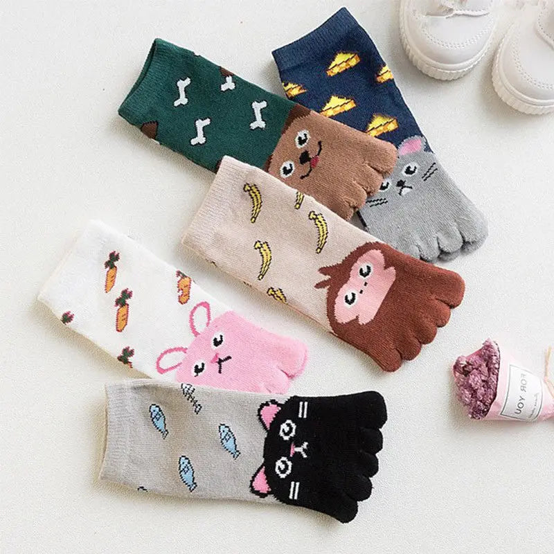 1pair Animal Cartoon Five Fingers Sock Hosiery Toe Socks Toddler Kids Baby Girls Boys Winter Cotton Socks Cute Socks