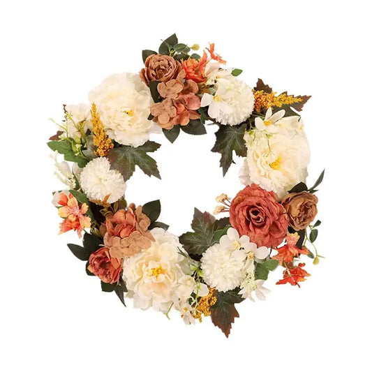 Artificial Camellia Fall Wreath For Front Door Eucalyptus Leaves Wreath Spring Summer Greenery Decorative Hangable For Windows