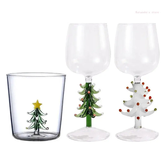 Christmas Tree Glass Cup Decorative Wine Glasses Holiday Gift Drinking Glass Cup