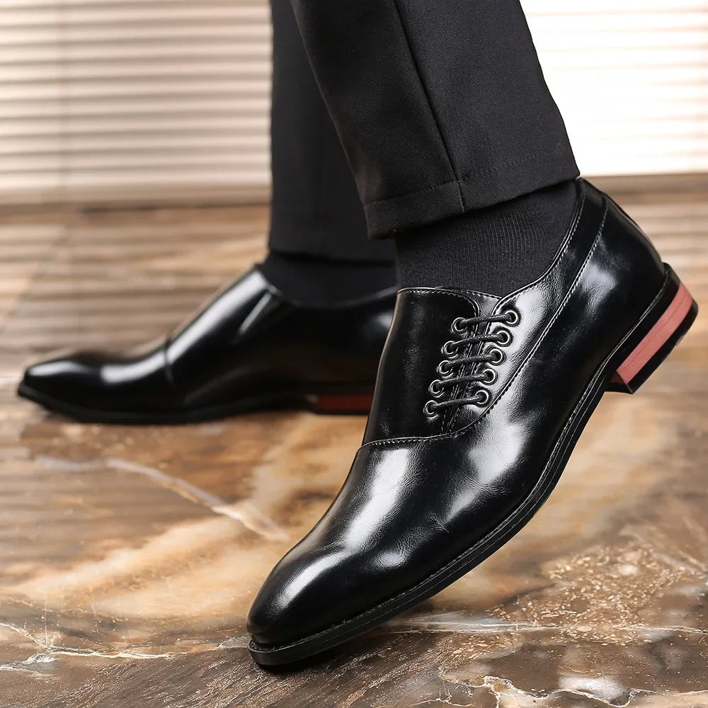 Men's Casual Business Shoes Microfiber Leather Square Toe Lace-up Mens Dress Office Flats Men Fashion Wedding Party Oxfords2024