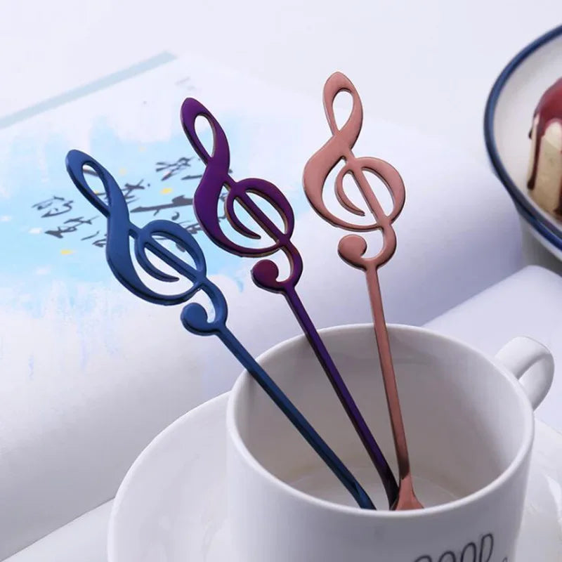 1PCS Stainless Steel Spoon Coffee Note Shape Music Theme Tea Stirring Spoon Small Ice Cream Dessert Scoop Creative Flatware