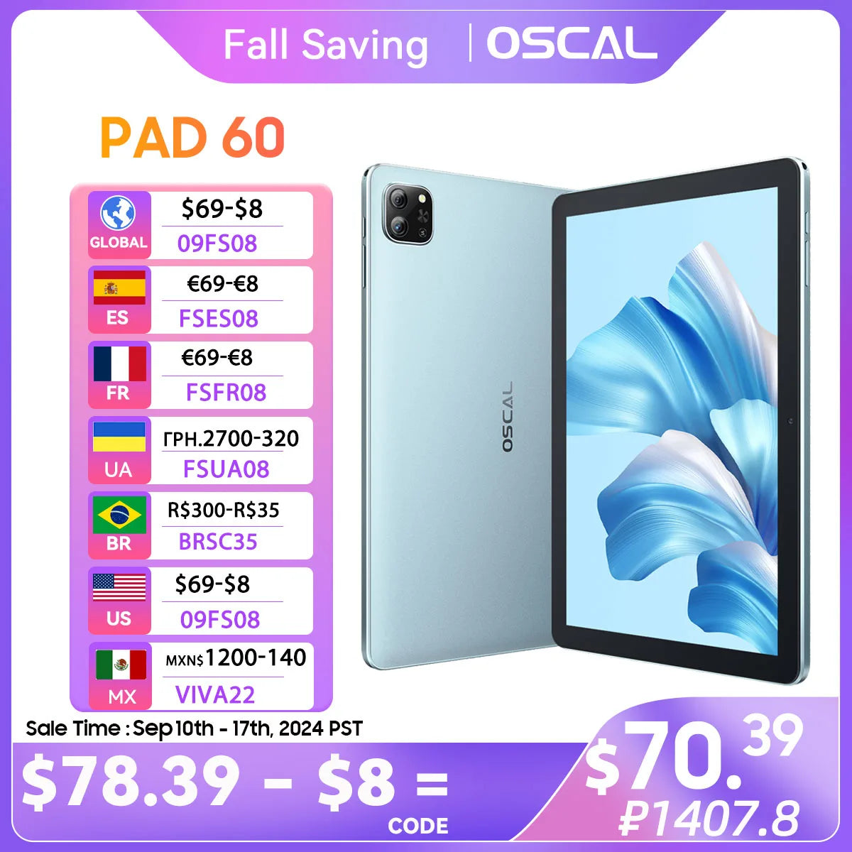 Oscal Pad 60 Tablet 10.1'' HD+ Display 3GB RAM 64GB ROM 6580mAh Battery Android 12 Dual Box Speaker Wifi Tablets PC