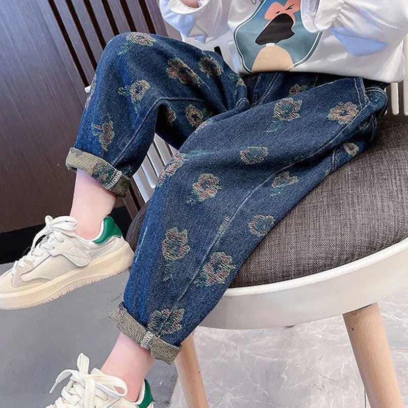 Girls Jean Pants Long Trousers Cotton 2024 Beautiful Spring Autumn Teenagers Baby's Kids Pants Outdoor School Teenagers Children