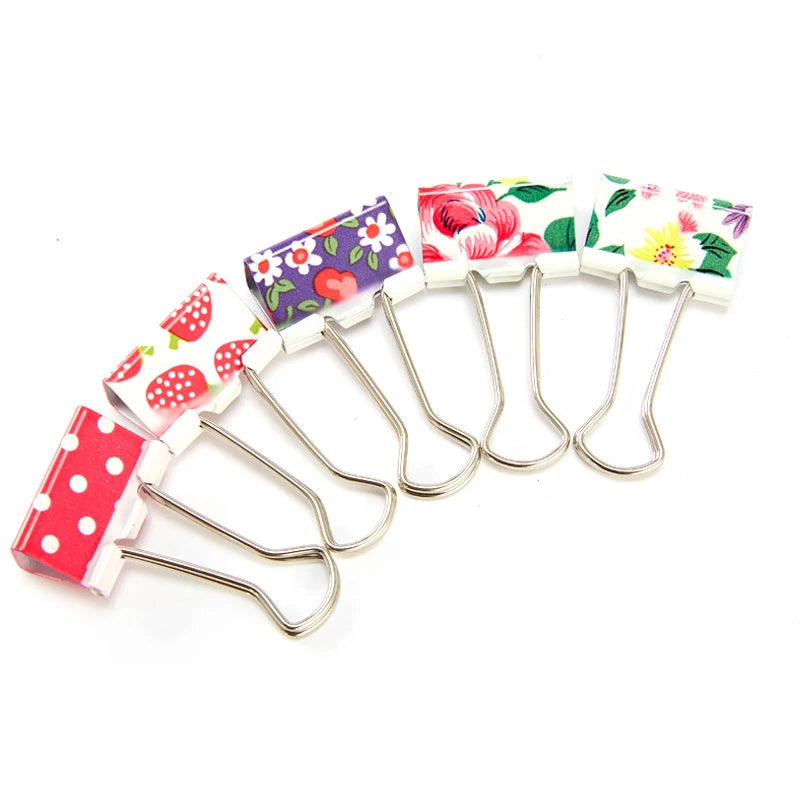 6Pcs 38mm 48mm Printed Metal Binder Clips Office School Binding Supplies Color Random