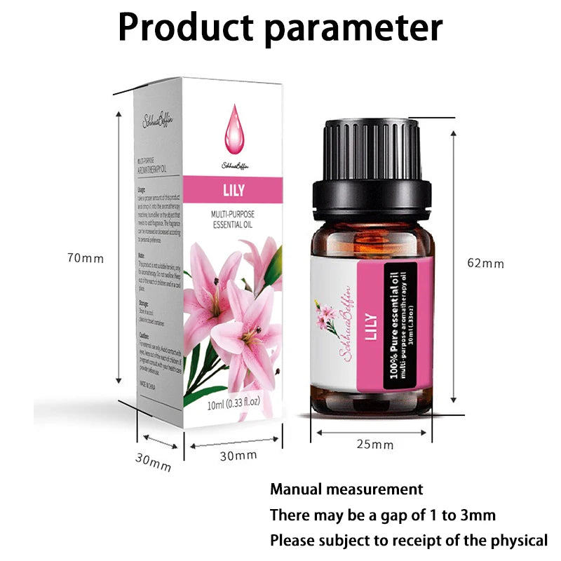 10ML Lavender Eucalyptus Pure Essential Oils Fragrans Rose Lemon Jasmine Vanilla Mint Sandalwood Sakura Diffuser Aroma Oil