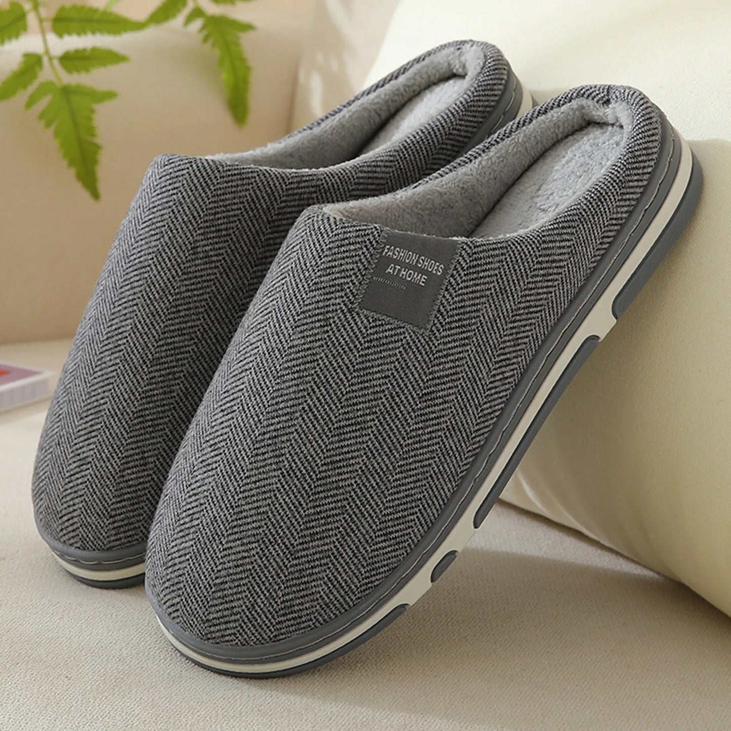 Indoor Outer Wear Cotton Shoes Flat Slipper Home Floor Anti-slip Slides Fall Winter Warm Fluffy Shoes Soft-Sole Zapatos De Mujer