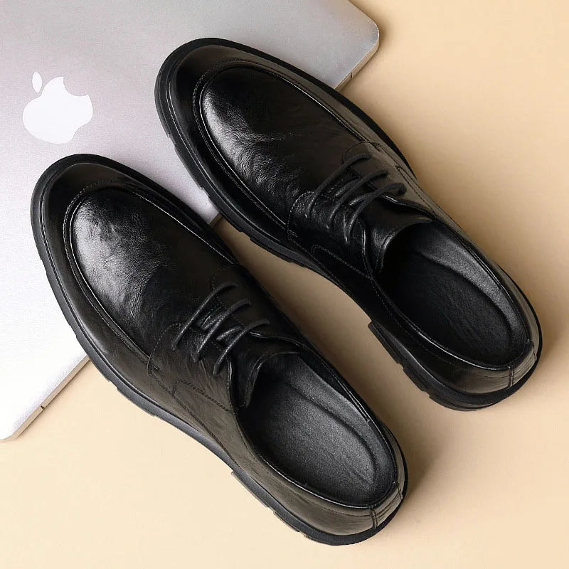 New Men Leather Shoes For Men Business Dress Shoes Slip On Invisible Inner Height Increasing Men's Shoes 8/10 CM  Wedding Shoes