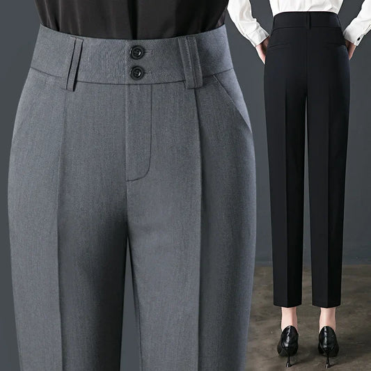 New Women's Casual Trousers Office Professional Work Pants, High-waisted Slimming Formal Dress Straight Nine-point Pants Z172