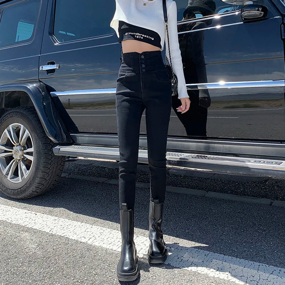 Skinny Pencil Jeans Four Buttons Vintage High Waist Women Slim Stretch Denim Pants Tight Trousers 2022 Women's Pants