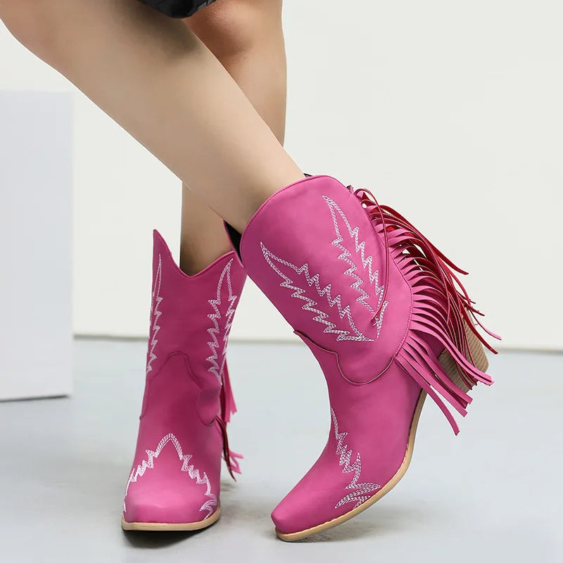 White Ankle Boots  Female Shoes Boots-Women Luxury Designer Low Ladies 2024 Large Size Cowboy High Heel Fashion Rubber