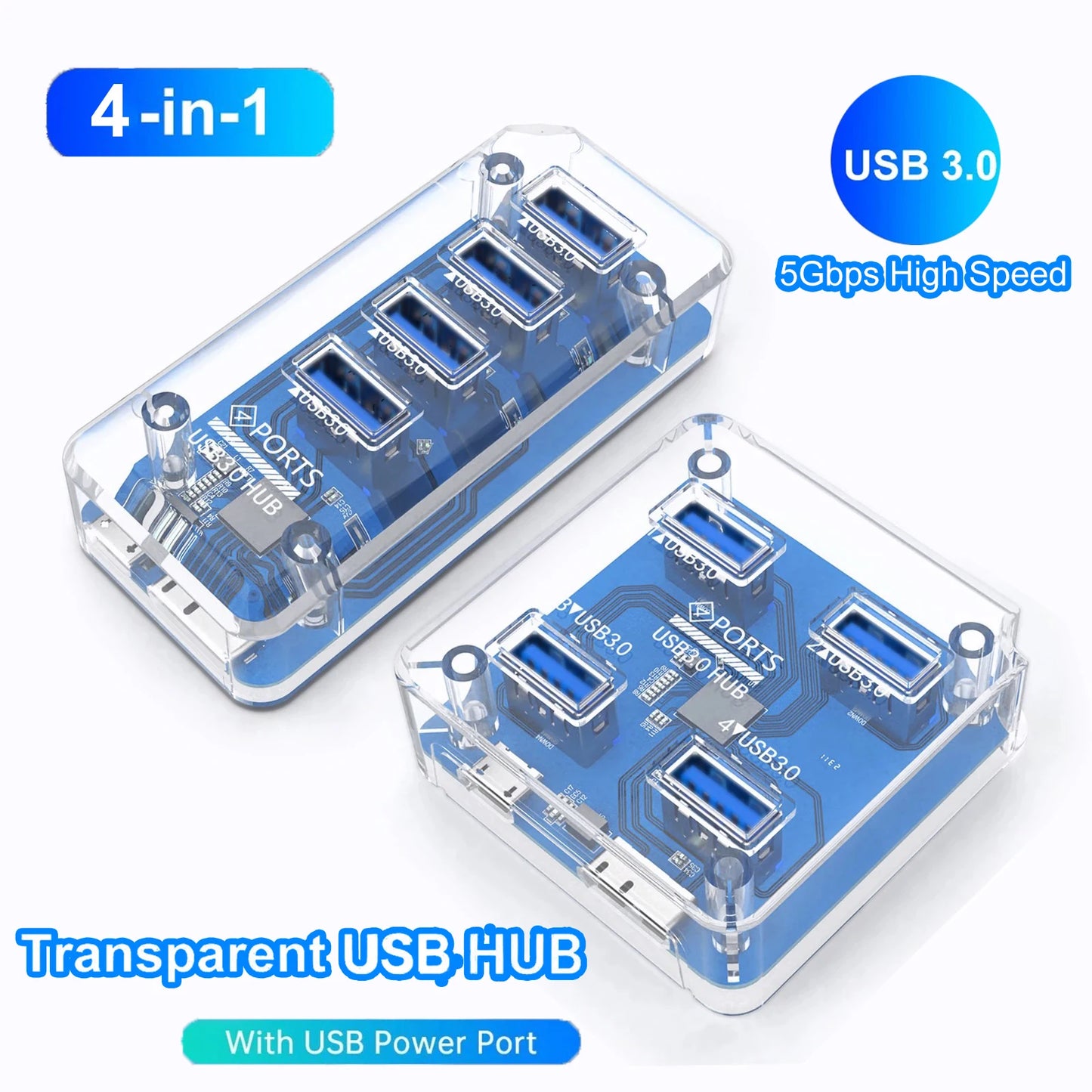 4-IN-1 USB 3.0 HUB Transparent 5Gbps High Speed USB Docking Station USB Adapter Splitter for For MacBook Pro Computer Accessorie