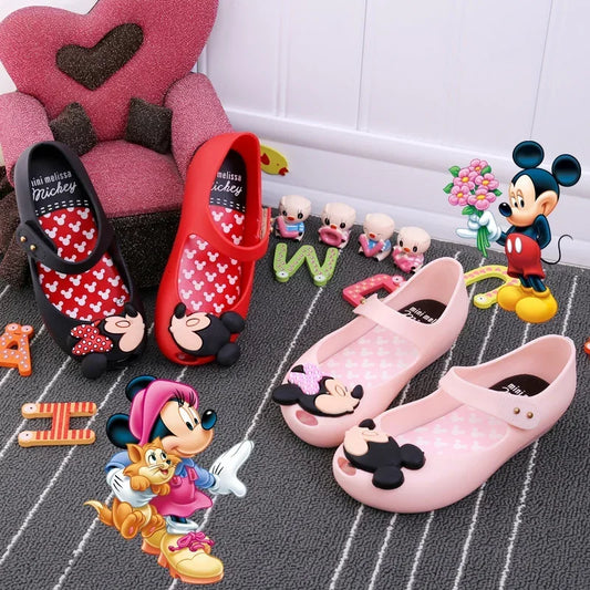 Melissa New Disney Mickey Mouse Baby Shoes Fish Mouth Bow Children's Princess Spring and Summer Sandals Toddler Casual Shoes