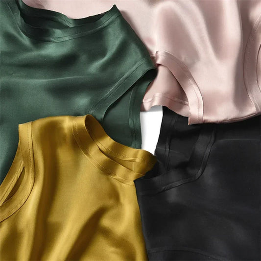 Y2k Summer Comfortable Elegant Shirt Sleeveless Blouses Korean Women Fashion Satin Tank Top Summer Office Lady Ice Silk Tank Top