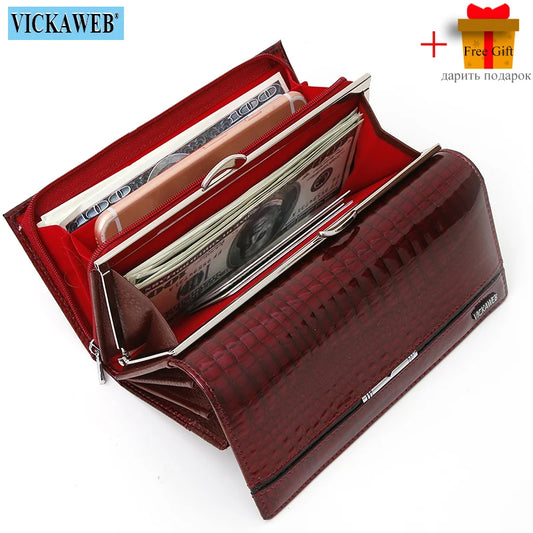 Free Gift Leather Women Wallet Patchwork Multifunction Thick Clutch Big Hasp Ladies Purses Female Card Holder Zipper Phone Bag