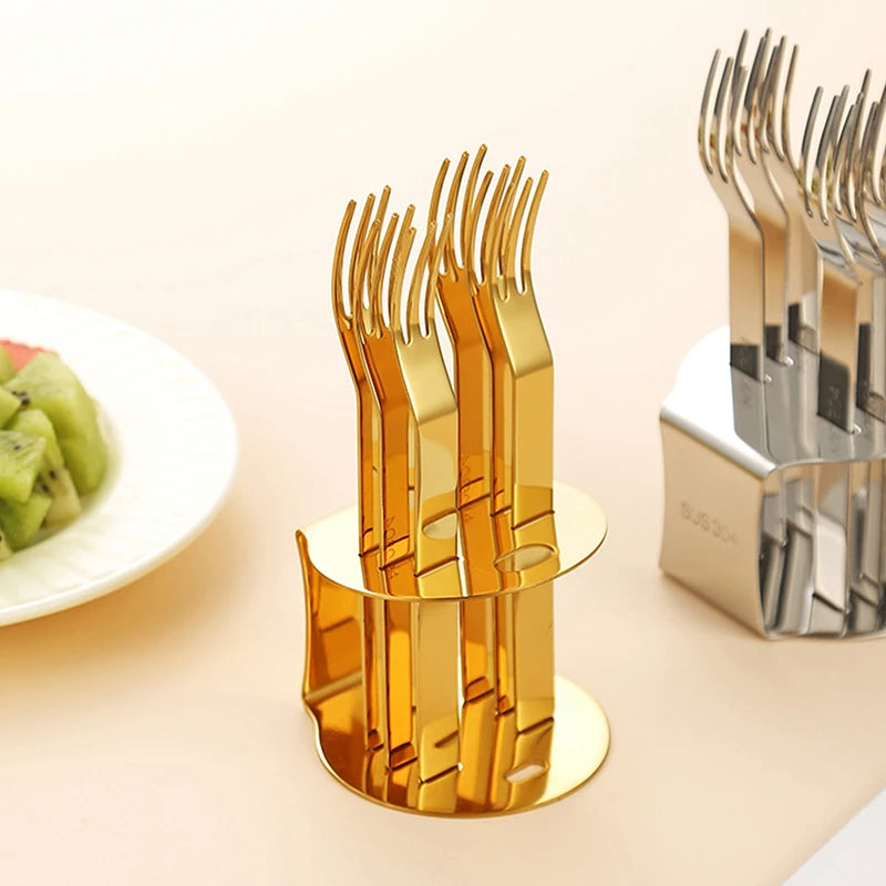 6Pcs Stainless Steel Fruit Forks Household Dessert Forks Lovely Mini Fork Set Snack Cake Salad Cutlery Forks Kitchen Flatware