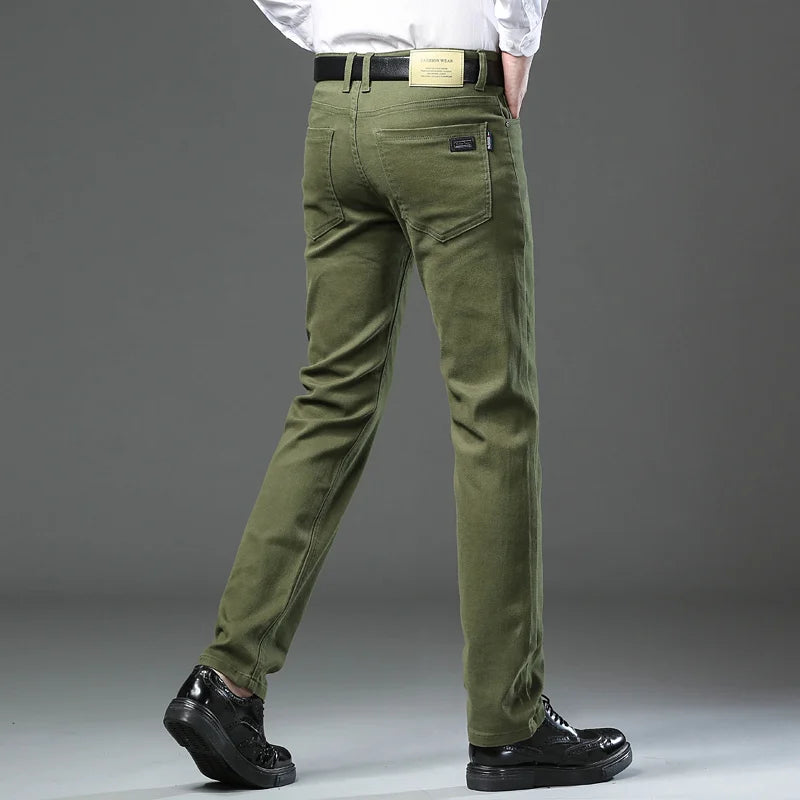 Men Brand High Quality Army Green Jeans Fashion Casual Classic Style Slim Fit Trousers Male Brand Luxury Stretch Straight Pants