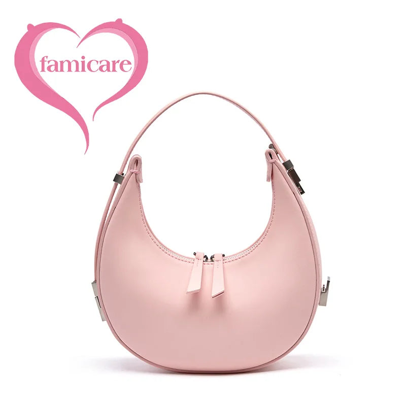 2023 New Women's Female Split Leather Elegant Moon Design Underarm Lady Luxury Shoulder Bag Semi-circular Wrist Handbag Summer