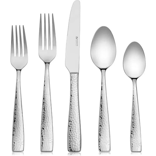 Hammered Stainless Steel 18/10 Flatware Silverware Set, Service for 4