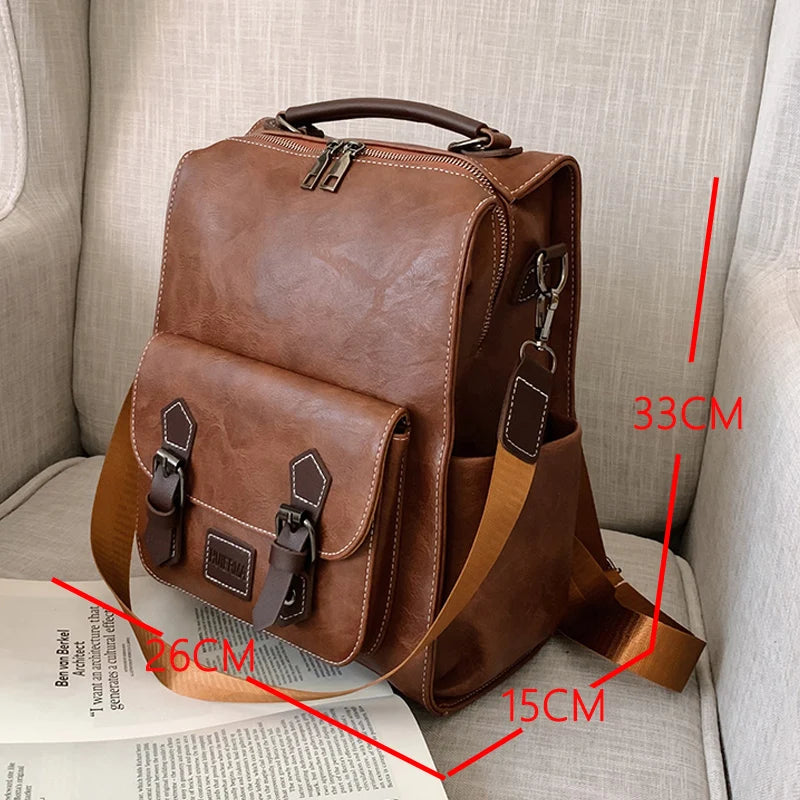 2022 Women Vintage Leather Backpacks Vintage Female Shoulder Bags Sac a Dos Casual Travel Ladies Bagpack Mochilas School Bags