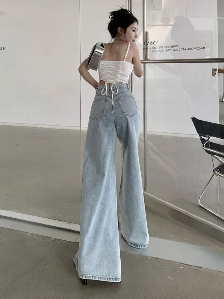 Jmprs Loose Women Jeans High Waist Korean Causal Ladies Wide Leg Denim Pants Fashion Simple Female Baggy Trousers