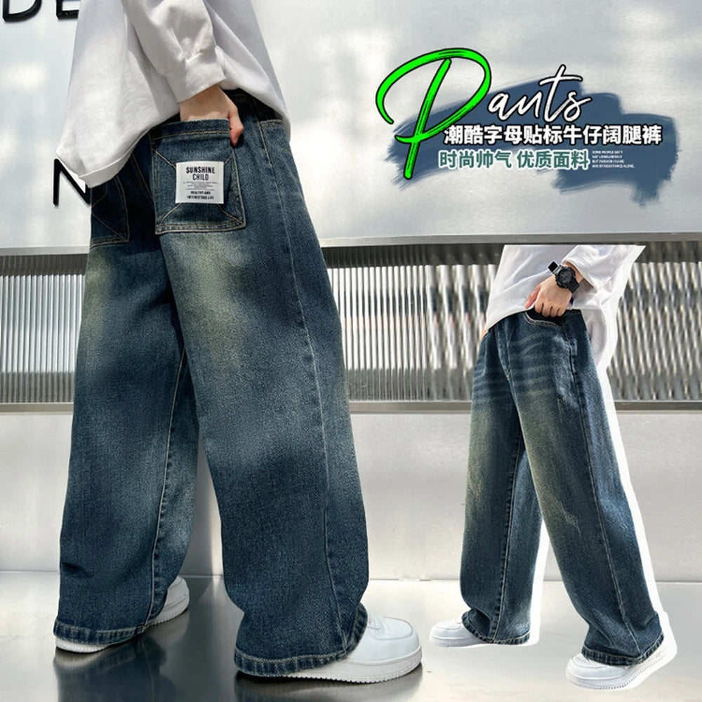 Boys Pants New Straight Wide leg Jeans Spring and Autumn Long Pants Children's Casual Fashion Spring Trend Jeans Longs Trousers