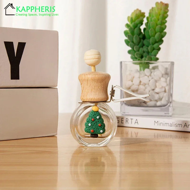 1PCS Christmas Hanging Car Air Freshener Empty Glass Perfume Bottle Freshener Santa Car Interior Accessories Hanging Scents