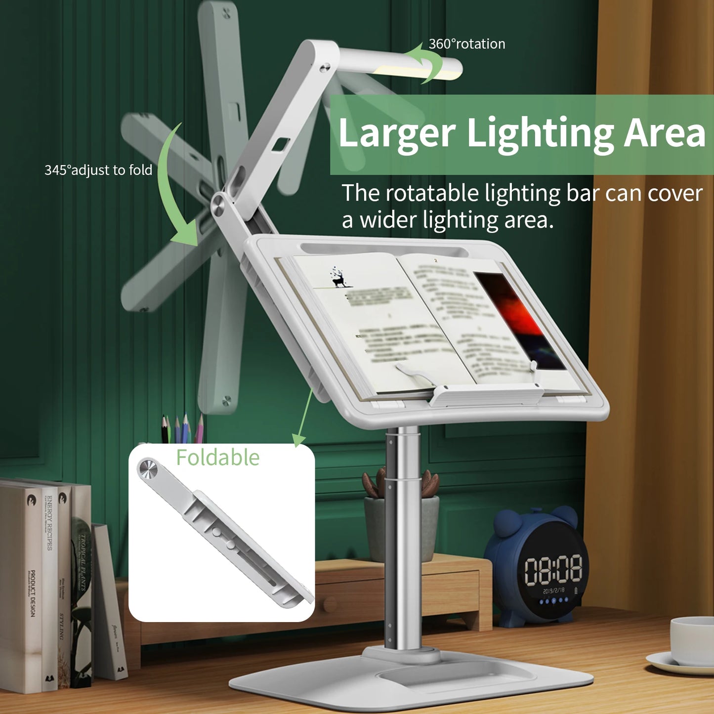 Oatsbasf Angle Height Adjustable Laptop Stand with LED Light Liftable Reading Desk with Night Light Notebook Holder Tablet Mount