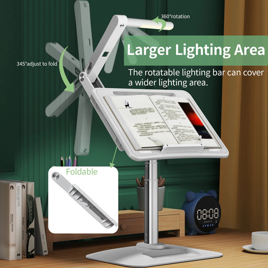 Oatsbasf Angle Height Adjustable Laptop Stand with LED Light Liftable Reading Desk with Night Light Notebook Holder Tablet Mount