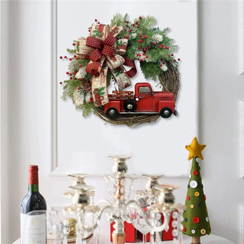 Red Truck Christmas Wreaths Christmas Red Truck Holiday Pinecone Fall Wreath Checkered Decoration Front Door Hanging Ornament