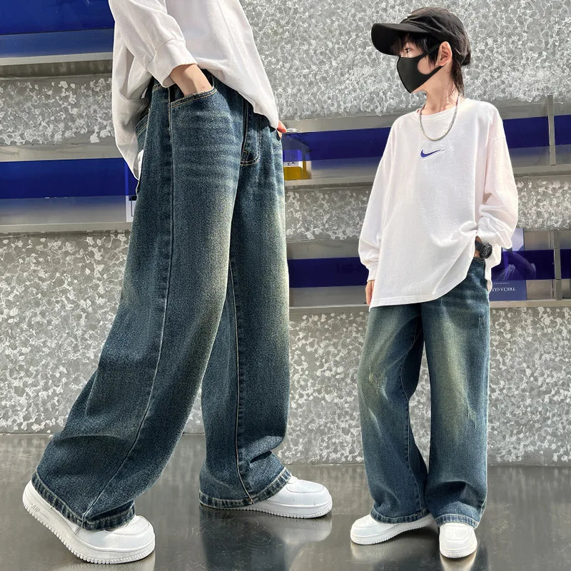 Boys Pants New Straight Wide leg Jeans Spring and Autumn Long Pants Children's Casual Fashion Spring Trend Jeans Longs Trousers