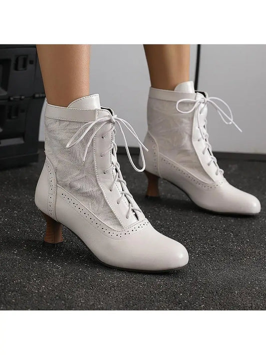 Red Lace Boots Women Shoes Med  Ankle Rock Ladies Retro Lace-Up Floral Shoes White Ankle Boots  Low Red Rock Med Ladies Lace-Up