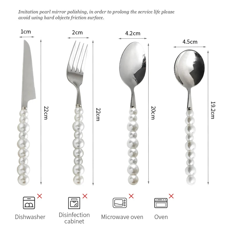 Cutlery Set 18/10 Stainless Steel Tableware Portable Dinnerware Set High Quality Steak Knife Fork Ice Spoon Pearl Flatware Set