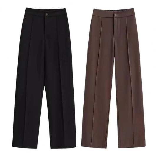 Women Formal Suit Pants Elastic High Waist Long Pants Solid Color Straight Wide Leg Office Lady Dress Pants Workwear