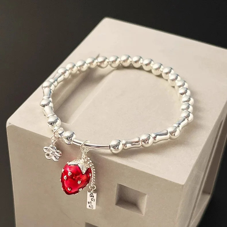 2024 New Arrival Trendy Strawberry 925 Sterling Silver Ladies Charm Bracelet Promotion Jewelry For Women Birthday Gifts No Fade