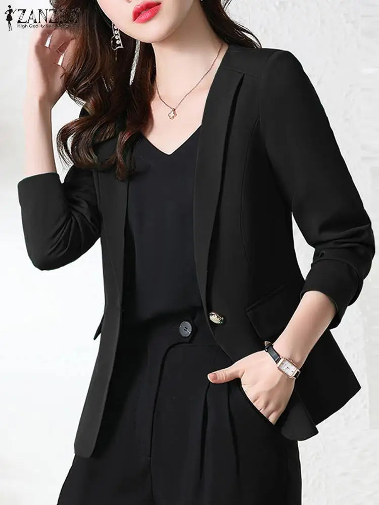 ZANZEA Women Fashion Solid Blazer Outwear Autumn Long Sleeve Shirt Casual OL Work Blouse Female Buttons Tops Elegant Lady Suits